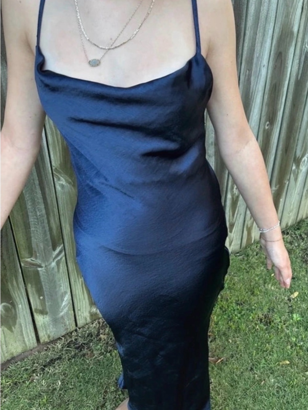ASOS Navy Satin Cowl Midi Dress